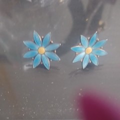 Vintage Sterling Silver 925 S Blue Enamel Daisy Flower Clip Earrings Hallmarked