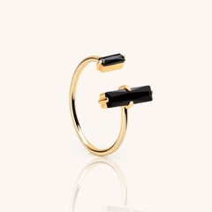 Black Onyx Bar Sterling Silver Ring Minimalist Healing Resizable Women Ring Gift