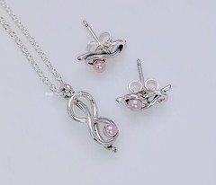 NEW 100% PANDORA 925 Infinity Knot Ar Pearl Earrings + Necklace Gift Set B802596