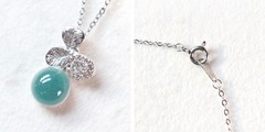 Handmade Korean Celadon Clover Pendant Necklace Swarovski Ceramic Gift Korea
