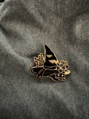 Black Cat with hat enamel pin