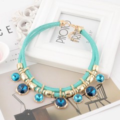 BLACK, BROWN, LILAC OR TURQUOISE GOLD BEAD & CRYSTAL CHOKER NECKLACE
