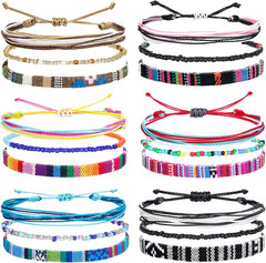 18 Pcs Boho Surfer Bracelet Ankle Adjustable Waterproof Braided String Beaded An