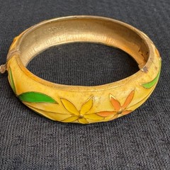 Vintage Cloisonne Bangle Bracelet Hinged Brass Heated Enamel Floral Asian Art