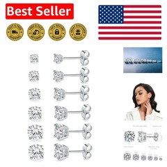 18K White Gold Plated 4 Pong Round Clear Cubic Zirconia Stud Earring Pack of …