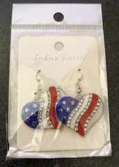 American Flag Earrings Heart Red White Blue USA Patriotic Dangle Hook