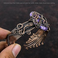 Copper Russian Charoite Gemstone Copper Handmade Wife Wire Wrapped Cuff Jewelry