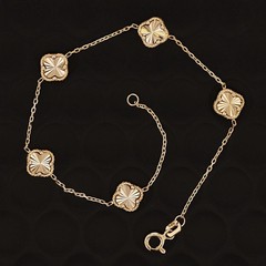 Italian 14k Yellow Gold Diamond Cut Clover Leaves Bracelet 7″ 7.6mm 2.9 grams