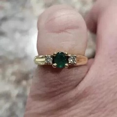 Simulated Emerald 1.0Ct Round Cut 3 Stone Engagement Ring 14K Yellow Gold Plated