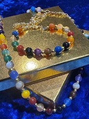 Multi-Colored Agate Natural Gemstone Beaded Necklaces & Bracelets 19.5″ 17.5″ +