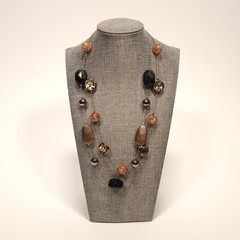 Vintage Sapphire Branded Necklace and Earrings Set Gold Tone Cheetah Brown Black