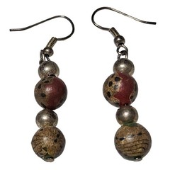 Handcrafted Boho Beaded Dangle Earrings Brown Red Gold Beads Fashion Jewelry