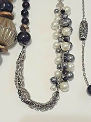 Black beads necklaces and earrings. Chunky beads, metal, glass, crystal cage