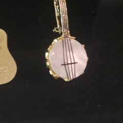 Vtg 1980s Future Primitive Guitar Pin & Mother of Pearl Banjo Brooch Music Set