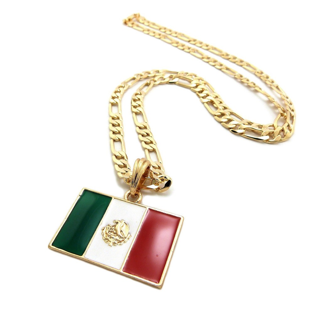 Mexico Flag Pendant 5mm 24″ Figaro Chain Hip Hop Fashion Nekclace XSP369