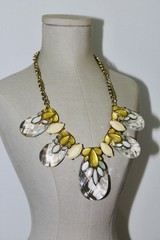 Ann Taylor Gold Tone Statement Necklace Round Link Chain Yellow White Clear
