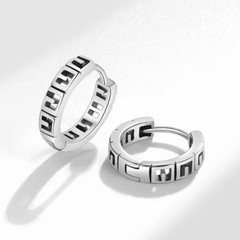 925 Silver Vintage Openwork Huggie Hoop Earrings Geometric Unisex Earrings A02