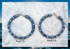 Blue Jean Demin Silver Rhinestone Stud Stylish Round Hoops Fashion Earrings