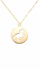 10k Gold Tone Round Horse Cutout Charm Pendant Necklace Cable Chain Spring Ring