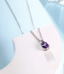 925 Sterling Silver Purple Amethyst Color Teardrop Necklace Gift For Her