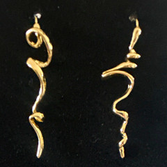 Gold Tone Asymmetrical Swirl Dangle Drop Hook Earrings 2 in