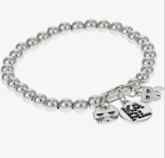 Karl Lagerfeld Paris Beaded Charm Stretch Bracelet Rhodium Zinc Brass OS NWT