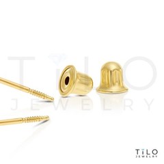 14K Solid Yellow Gold Solitaire Round CZ Sleeper Stud Earrings Screwback 2mm-8mm