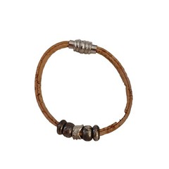 7″ Rustic Cork and Pewter-Tone Beaded Bracelet with Magnetic Clasp