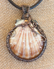 Seashell Necklace, Copper Wrapped Boho Beach, Coastal Necklace ~ Neutral Shades