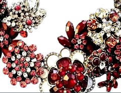 Exquisite Rhinestone Flower Statement Necklace in Red, Dark Burgundy and White