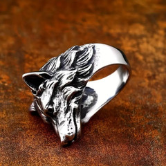 Wolf Head Ring Band Dog Animal Strength Nature Jewelry Silvery