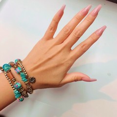 Blue Brown Gold Pink Beaded Gypsy Fashion Bracelet