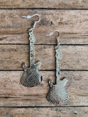 Red & Black Electric Guitar Dangle Earrings -Punk Rock Novelty Fashion Jewelry