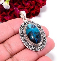 Chrysocolla – Peru Designer Handmade 925 Sterling Silver Pendant 1.83″ P99537