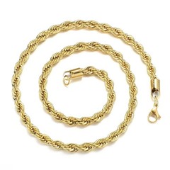 Stainless Steel Gold Plated Rope Chain Necklace 4mm Size 16″ to 22″ Unisex, Men