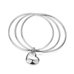 Unisex 925 Sterling Yellow Gold Silver Plated Heart Bangle Charm Bracelet L68