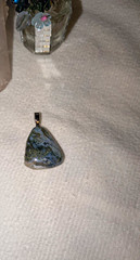 Gray Blue Green Freeform Stone Charm Pendant Silver Tone Bail Cord Undated