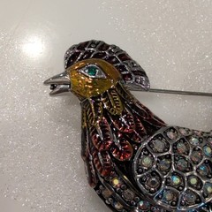 Vintage Multicolor Rhinestone Enamel Rooster Bird Brooch Pin Crystal Accents