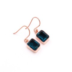 Natural Blue Topaz Octagon Dangle Earrings Rose Gold Fill Solid Silver Jewelry