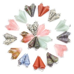 Assorted natural Gem Hexagon Pyramid Reiki Healing Stone Pendant 12pcs