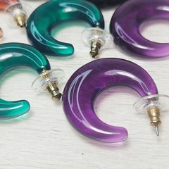 Joan Rivers 4 Pr Clear Puffy Hoop Earrings Green Black Purple Brown