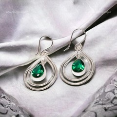 925 Solid Silver Natural Emerald May Birth Dangling Sister Friend Gift Earrings