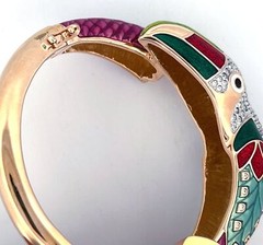 Toucan Cuff / Bangle Gold Plated Metal Alloy Set With Enamel And Czech Crystals