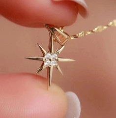 Simulated 1Ct Round Cu Fancyt North Star Pendant 14K Yellow Gold Plated