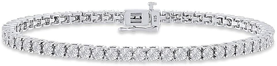 1 Ct Simulated Diamond Miracle Set Tennis Bracelet 14k White Gold Plated Silver