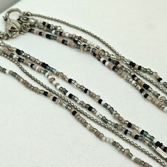Chicos Necklace Statement Beaded White Beige Gray Clear Silver