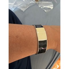 Chic Bangle Bracelet Black Cream Silver Tone Modern Statement Cuff Modern