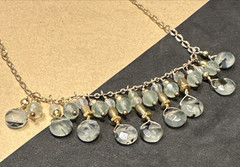 25 aquamarine Crystals Gold Plated Bead Chain Necklace adjustable 16-18 in.