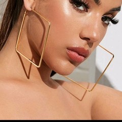 Gold Tone Geometric Square Hoop Dangle Earrings Hinged Hoop No Stone