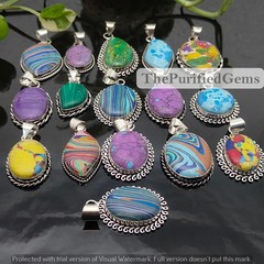 Larimar & Mix Gemstone 20Pcs Pendant Lot 925 Silver Plated Manmade Jewelry Gift